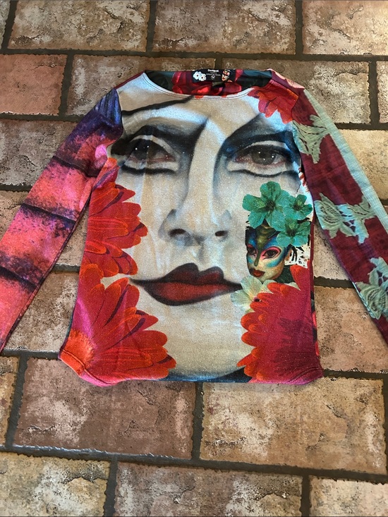 Desigual Tops - Desigual Multicolor Floral Face Print Long-Sleeve Top